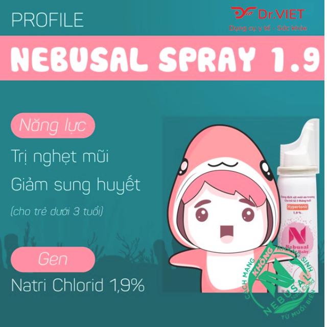 Nebusal spray Baby 1,9% - Dung dịch nước muối biển 1,9% làm sạch mũi, Nghẹt mũi, Sung huyết mũi cho trẻ em từ 3 tháng tuổi