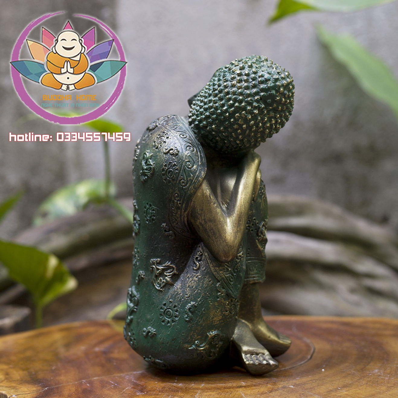 Tượng Phật An Nhiên Màu Xanh Cao 23.5cm phong thủy thờ cúng, trang trí hồ cá, thuỷ sinh, tiểu cảnh, bán cạn, terrarium