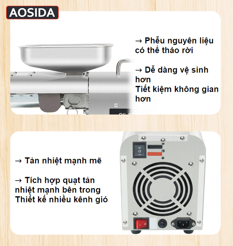 Máy ép dầu ăn thực vật nóng và lạnh dùng trong gia đình thương hiệu Anh Quốc AOSIDA 999A 1250W - Hàng chính hãng (BH 1 NĂM)