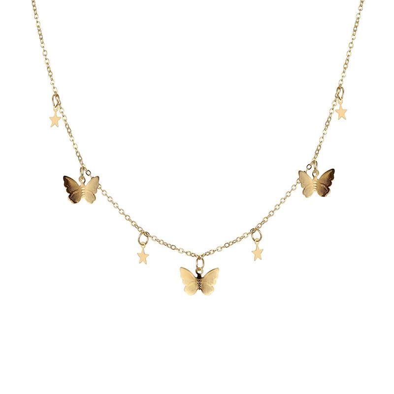 Vòng cổ choker mắt xích xi mạ vàng phối mặt bướm và ngôi sao thời trang