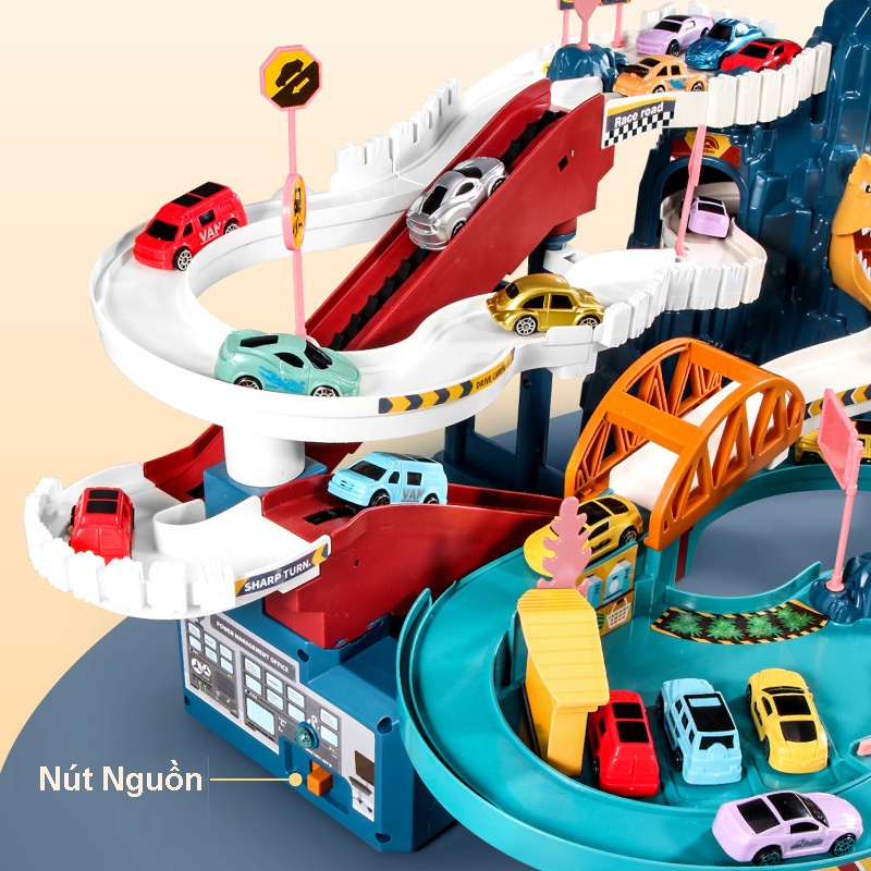 Bộ đồ chơi đường hầm sư tử, đồ chơi đua xe ô tô qua đường ray kết hợp bãi đỗ xe cao cấp, quà tặng sinh nhật cho bé