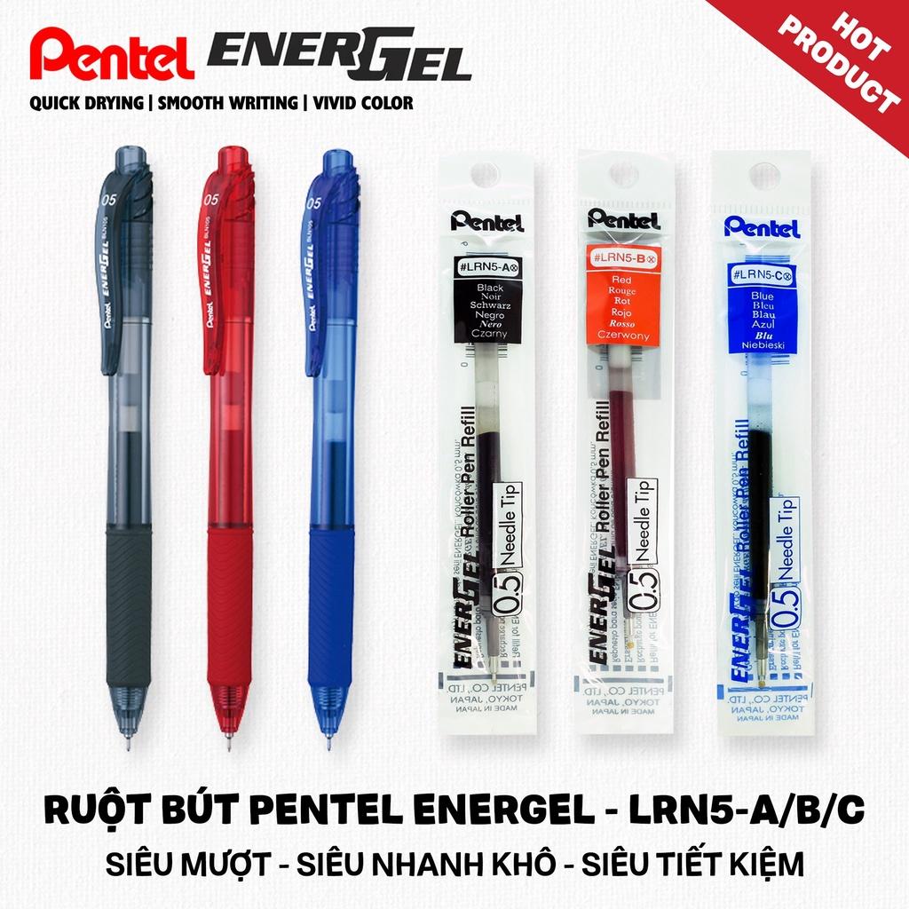 Ruột Bút Ký Mực Gel Pentel LRN5 Ngòi 0.5mm | 3 Màu Mực Xanh/ Đen/ Đỏ | Thay Mọi Loại Bút Gel Của Pentel | HSD Dài Lâu