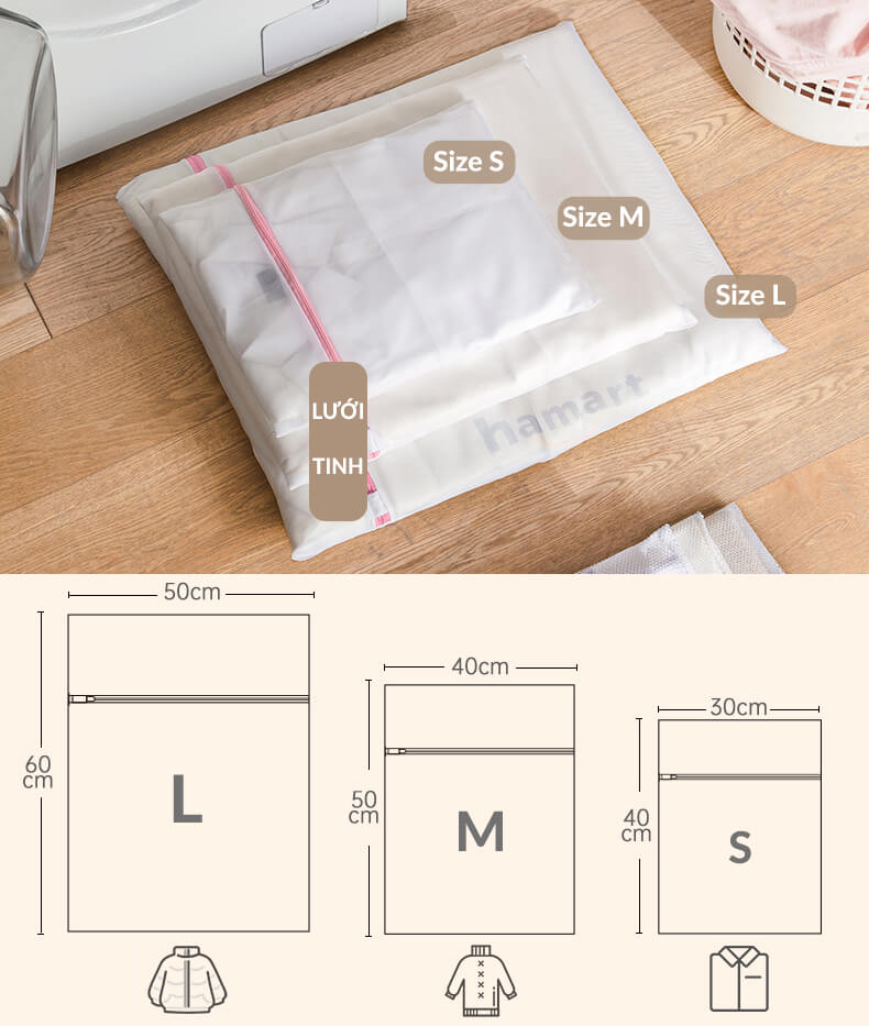 Túi Giặt Áo Ngực Quần Lót Lưới Khoá Kéo Cố Định 15CM Phân Loại Chống Rối Quần Áo Có Lỗ Treo