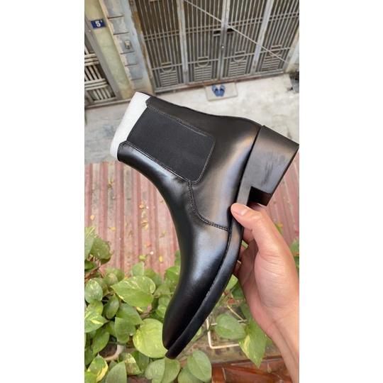 ( Chun thẳng ) Giày Bốt Nam, 4cm Heels Chelsea Boots Da Bò Classic