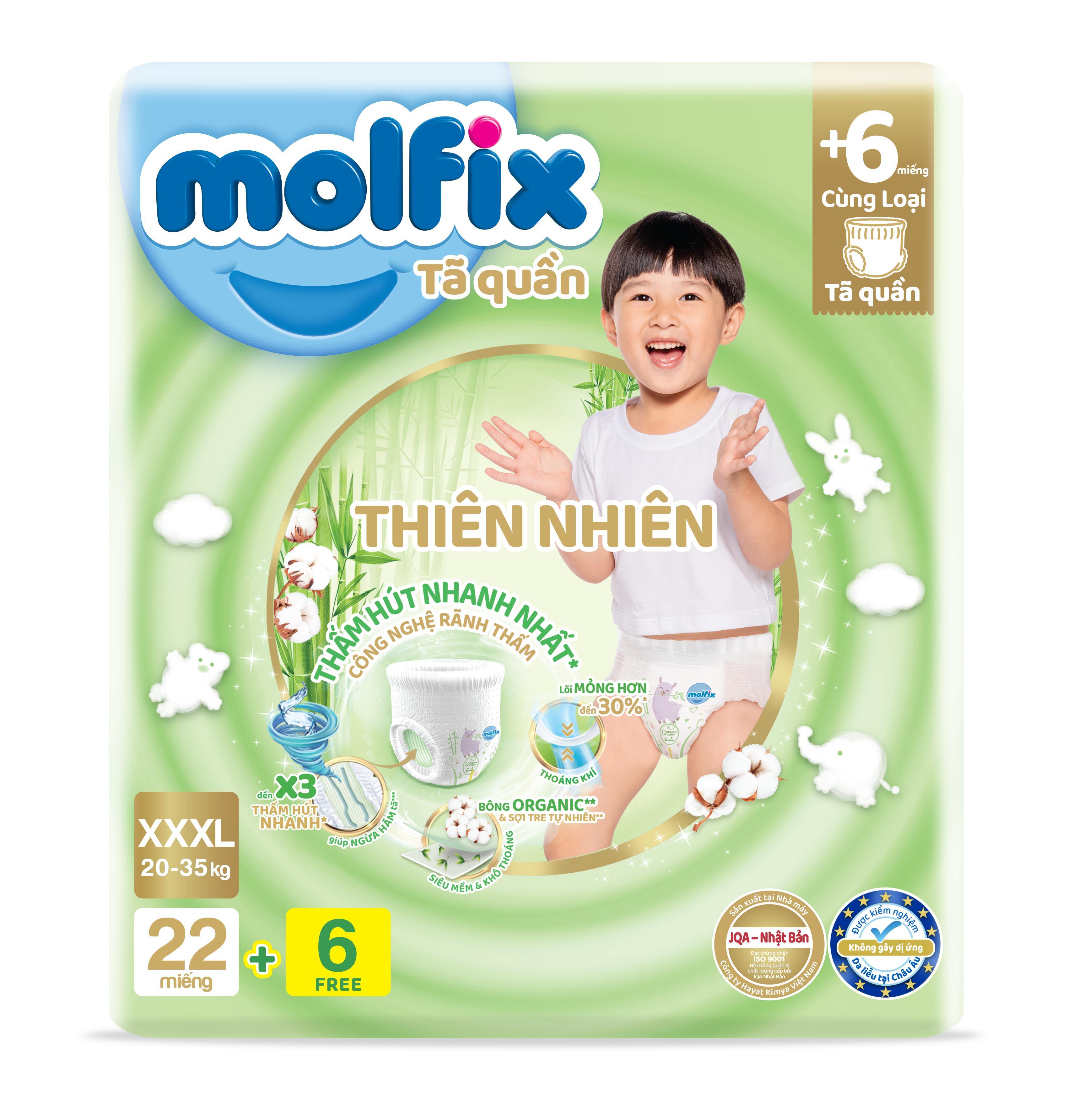 Tã/bỉm quần Molfix Thiên nhiên Jumbo XXXL (20kg - 35kg) - Gói 22+6 miếng