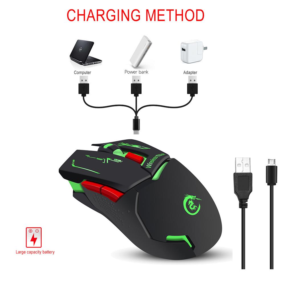 HXSJ X30 2.4G Wireless Rechargeable Mouse Ergonomic Mouse 3 Adjustable DPI Colorful Breathing Light Plug and Play Black