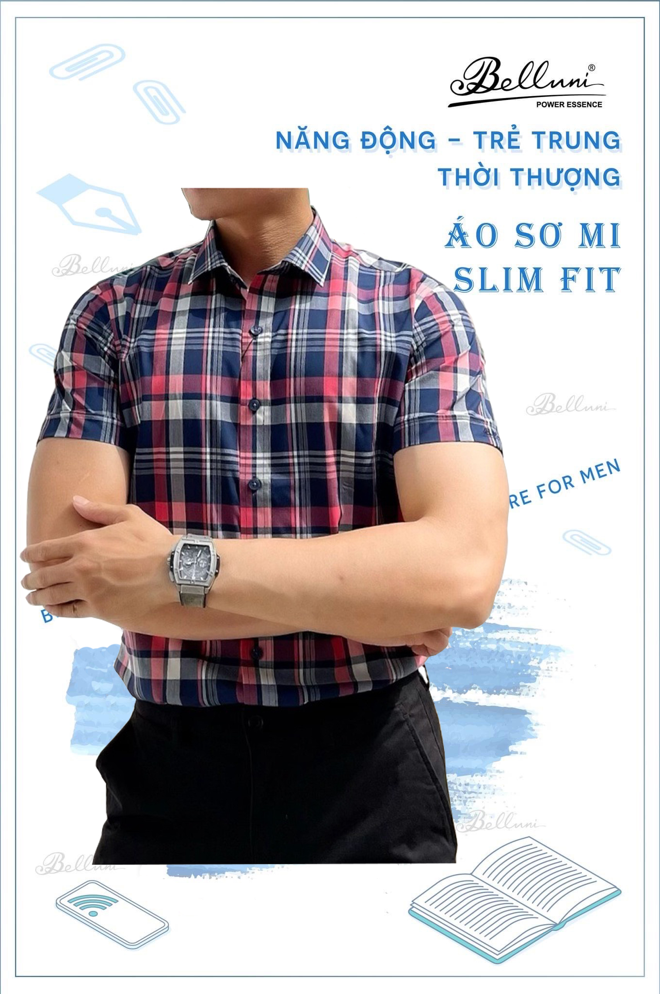 Áo Sơ Mi Nam Mẫu Slimfit Ngắn Tay Công Sở Thương Hiệu Thời Trang Belluni 206 B1