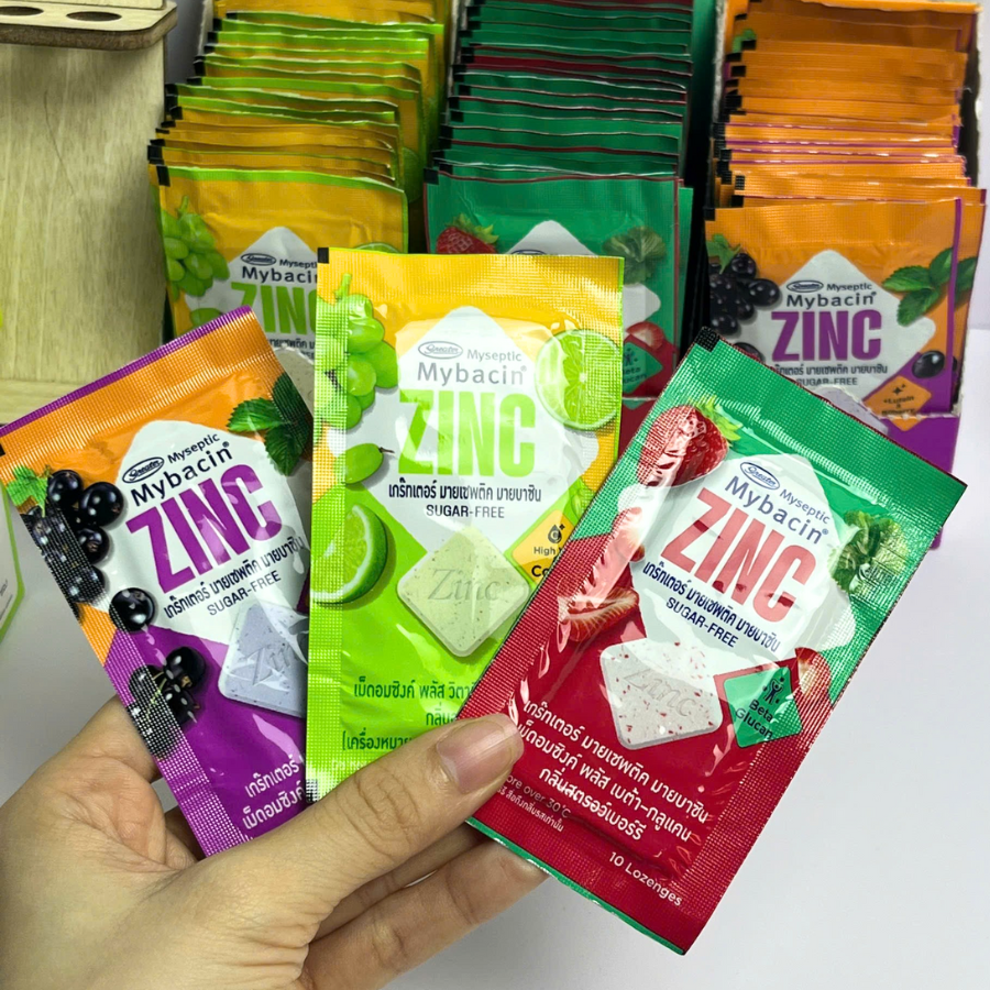 [Hộp 20 gói] Kẹo Ngậm Mybacin Zinc Plus – The Mát, Sảng Khoái - Hàng Thái Lan