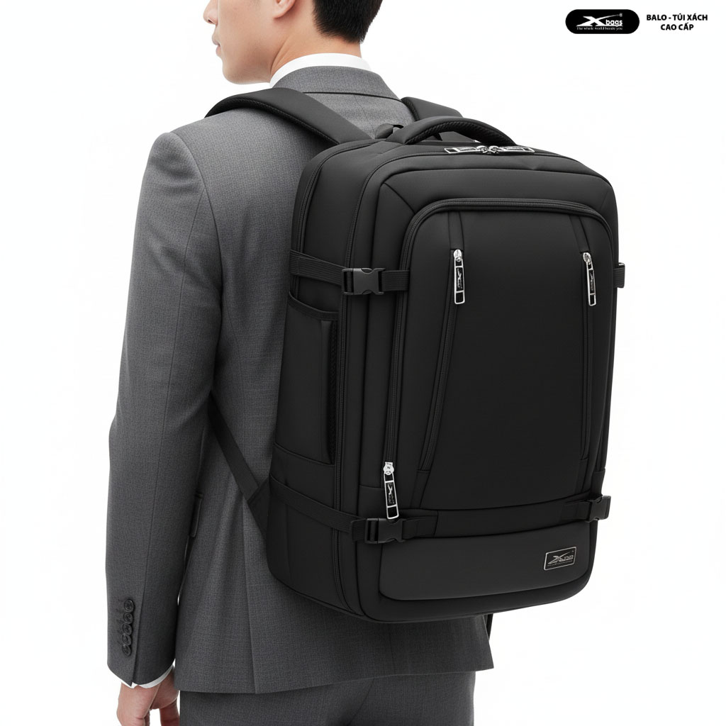 Balo Du Lịch Cao Cấp Xbags Leader Pro XB2010 Màu Đen Dung Tích Lớn, Ngăn Chính Mở Gập 180 Độ, Đựng Được Laptop 17 Inch, Sang Trọng Cá Tính!