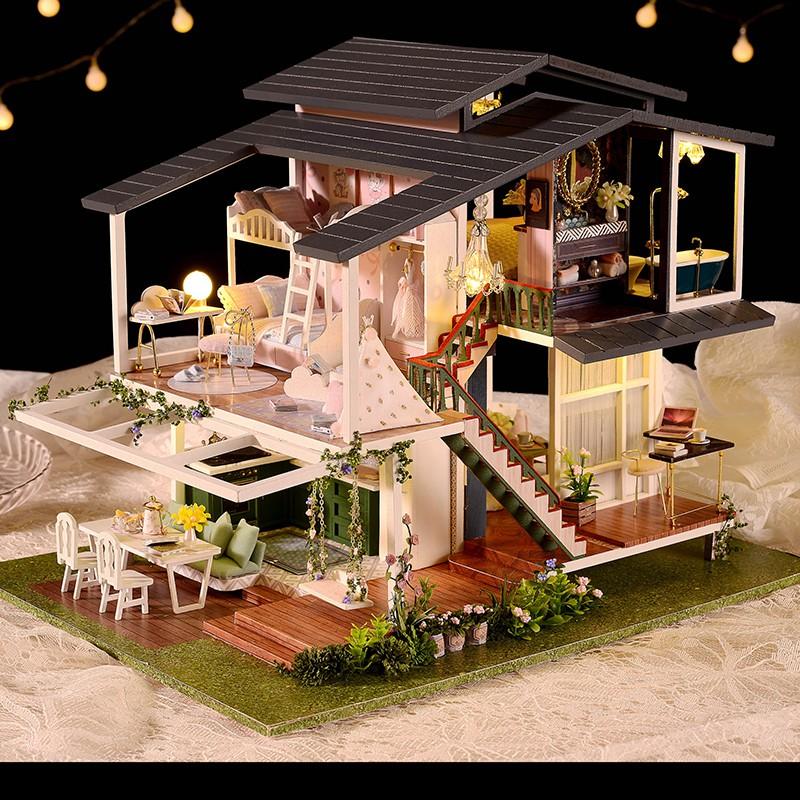 Mô hình nhà DIY Doll House Monet Garden Kèm Mica Chống bụi, Bộ dụng cụ và Hộp nhạc