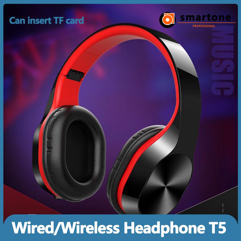 Tai Nghe T5 Không Dây Có Dây Hai Chế Độ Bluetooth 5.0 Tai Nghe Di Động Có Micro Gắn Đầu Stereo HIFI Tai Nghe Chụp Tai