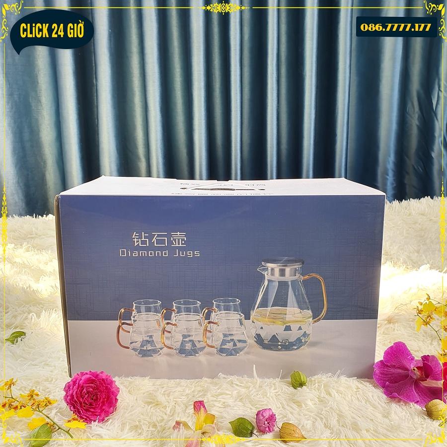 Bộ 1 Bình Và 6 Cốc Thủy Tinh Chịu Nhiệt Diamond Jugs - Màu Xanh