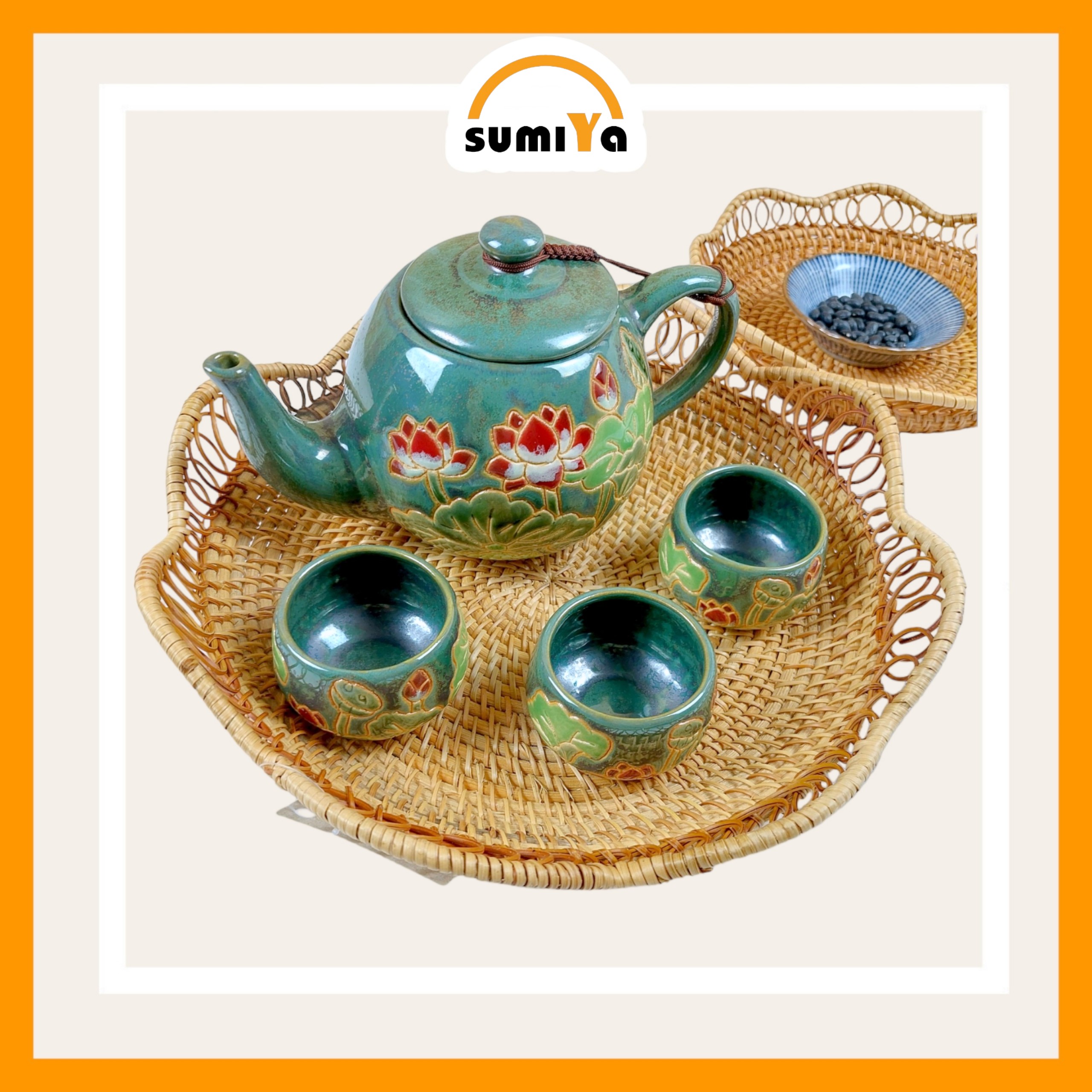 Đĩa mây xiên viền hoa, mây xiên thủ công, mây tự nhiên thân thiện môi trường