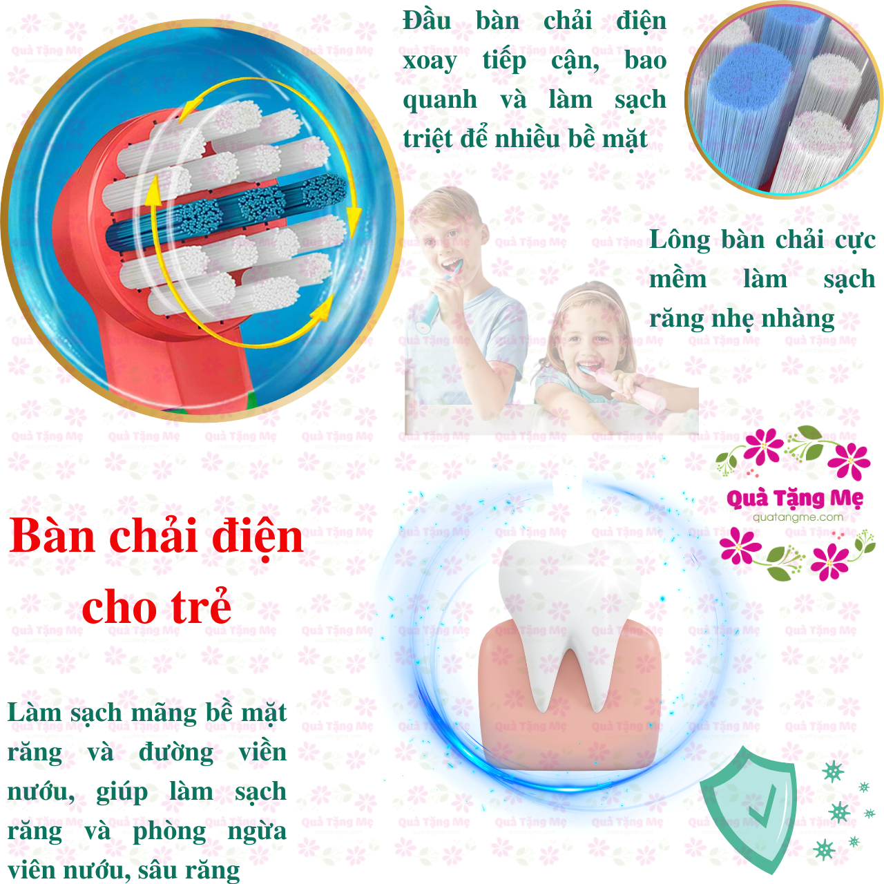 Bàn chải điện cho bé, đầu bàn chải oral b - Làm sạch răng, phòng sâu, sạch sẽ bề mặt răng, kẻ răng, đường viền nướu - QuaTangMe Extaste