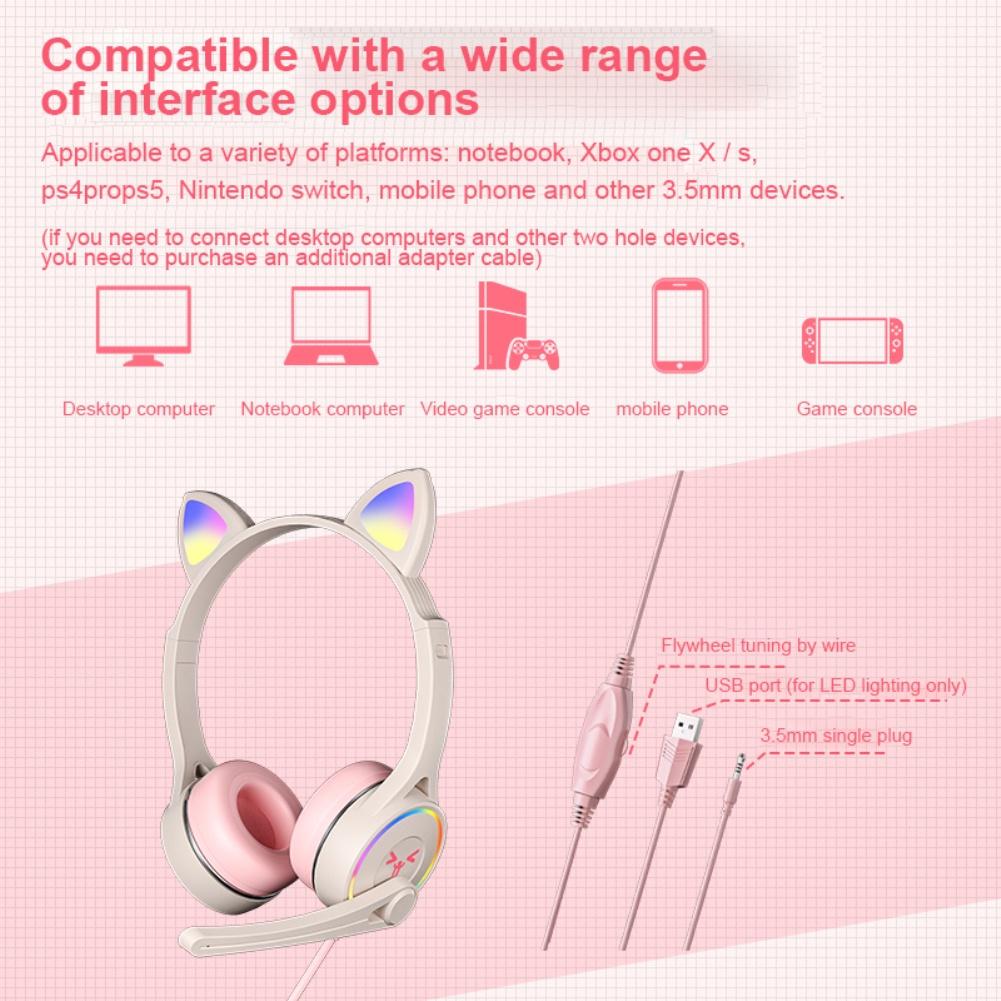 Tai Nghe Mèo Bluetooth Chụp Tai SY-G30 Mèo Tai Có Dây Tai Tai Nghe Chơi Game RGB LED Chiếu Sáng Trên đầu Tai Nghe Với mic Headphone Tai Mèo