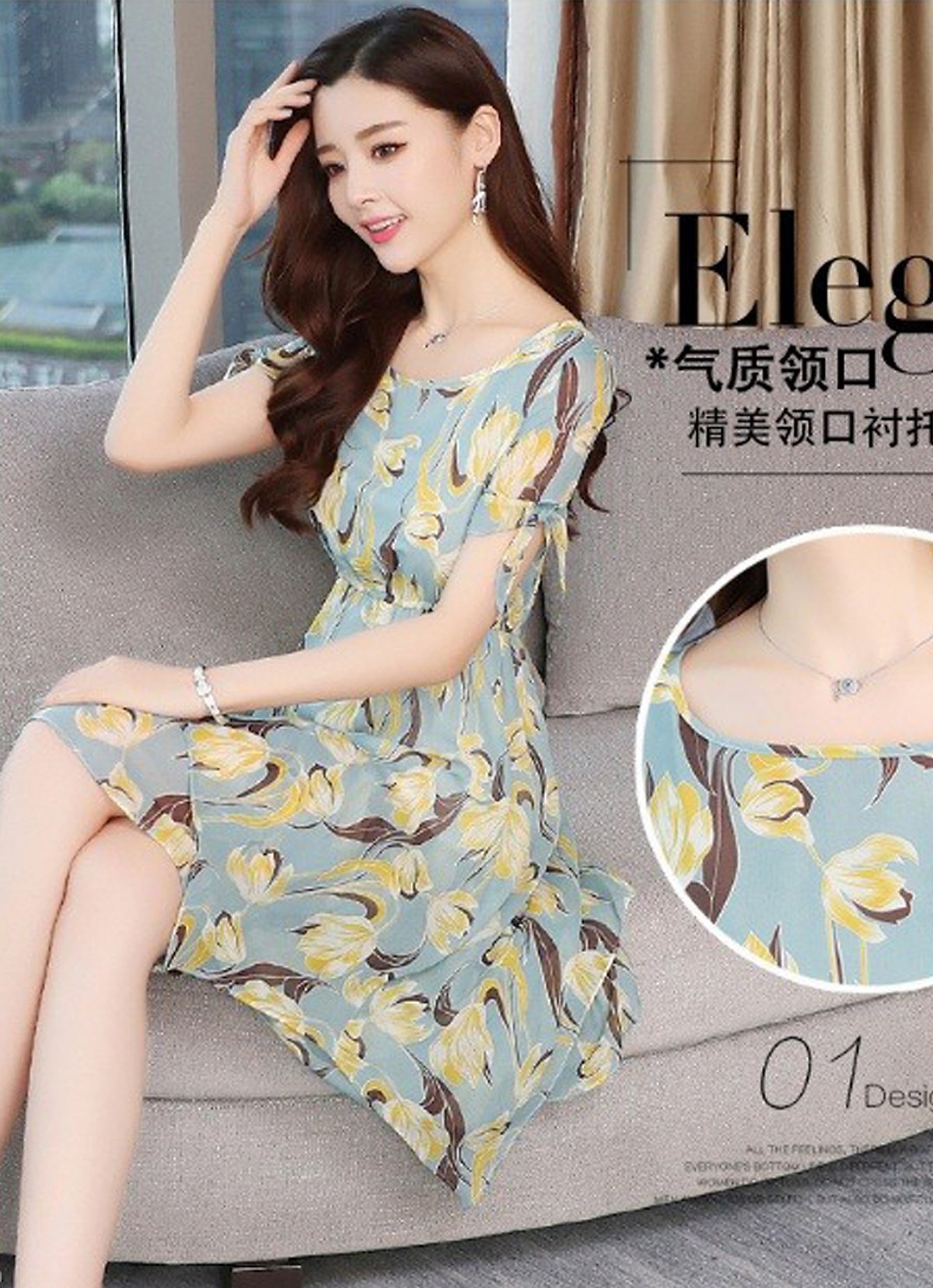 Đầm xòe họa tiết hoa trẻ trung năng động NT8095N1