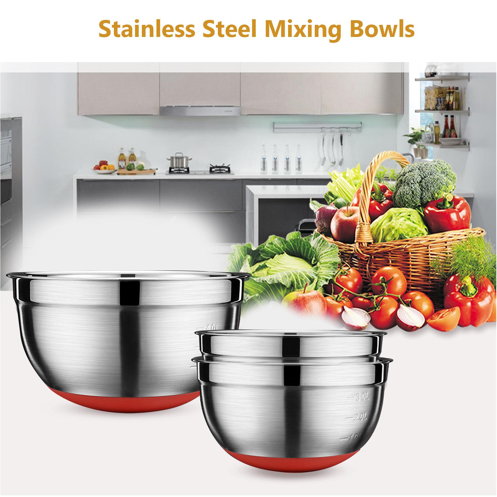 Bát trộn bằng thép không gỉ, đáy bằng silicon, để trộn để nấu ăn nướng, bảo quản thực phẩm