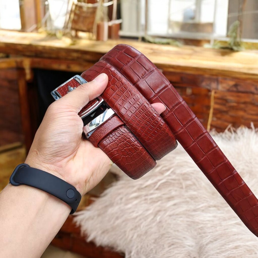 Thắt Lưng Da Bụng Cá Sấu N22ND_B (mặt bạc)
