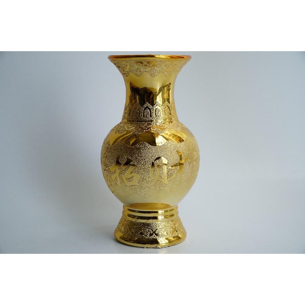Bình hoa thờ cúng kim sa vàng gốm sứ đặt bàn thờ - Cao 18cm