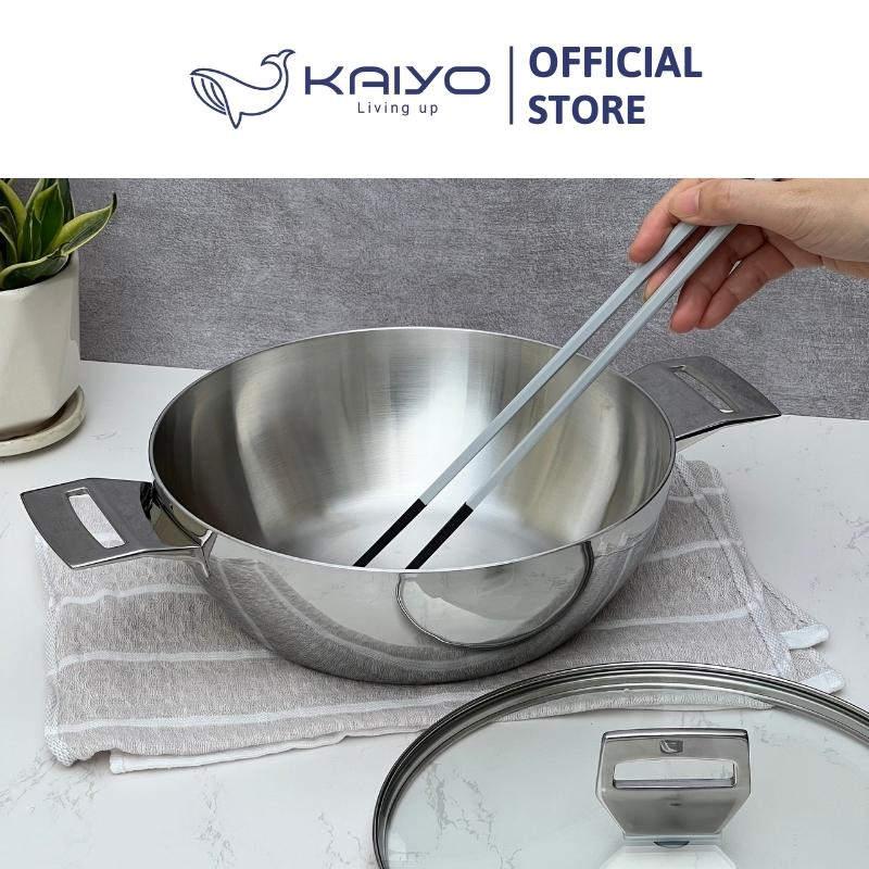 Chảo lẩu inox Kaiyo, thân đáy liền 3 lớp, nắp kính, 2 quai cầm, size 24cm