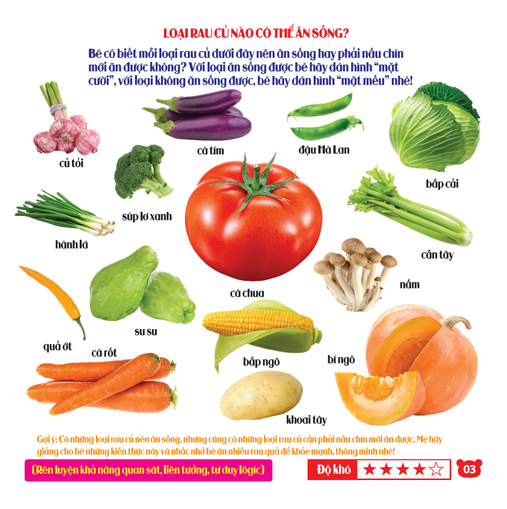 Rèn Luyện Phát Triển Trí Óc Cho Trẻ - Bóc Dán Hình Thông Minh IQ-EQ-CQ - Rau, Củ, Quả