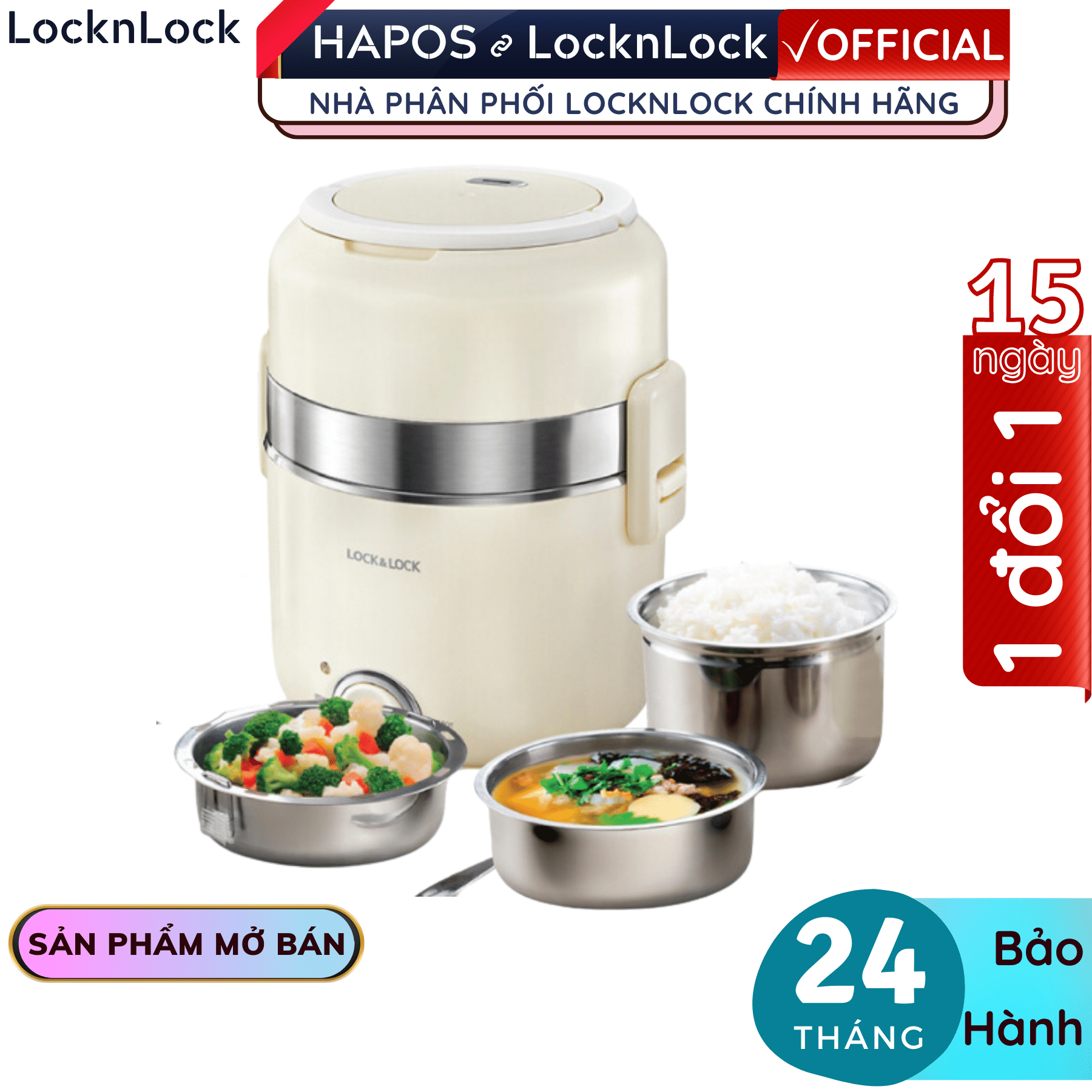 Hộp cơm điện Lock&Lock EJR226IVY 2 Lít - Hàng chính hãng, vỏ chống nước, kèm dụng cụ hút chân không - Hapos