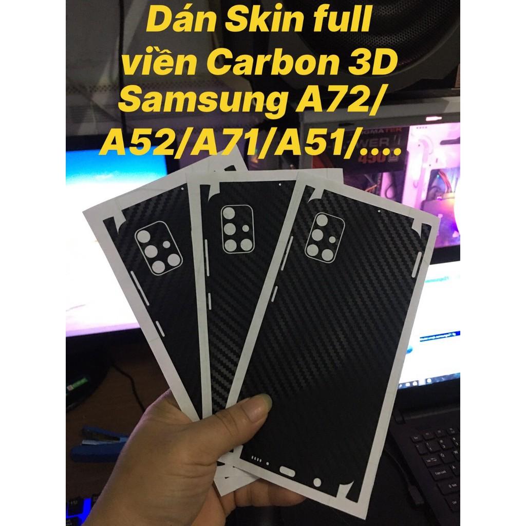 Dán Skin carbon 3D full viền dành cho SamSung A72 / A52 / A71 / A51 / A31 / A21s / A12 / A70 / A20s / A02s / A50s