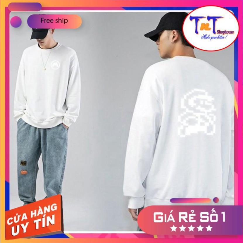 AS10 Áo Sweater Unisex ️/Áo nỉ Ulzzang phản quang unisex dài tay nam nữ - Mario