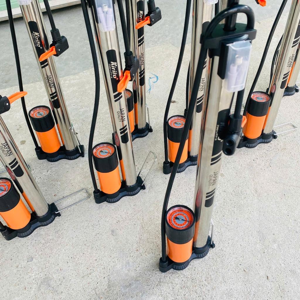 Bơm xe đạp, xe máy thân inox thương hiệu Kirito nhật bản có đầu bơm bóng, bơm đệm - Bơm inox Kirito