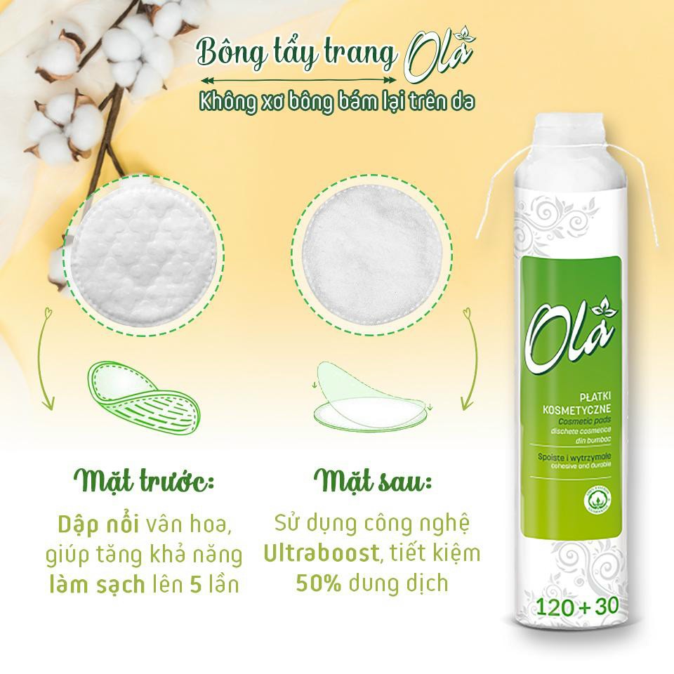 Combo 3 Bông tẩy trang Cotton bo viền Ola 120+30 miếng Ba Lan