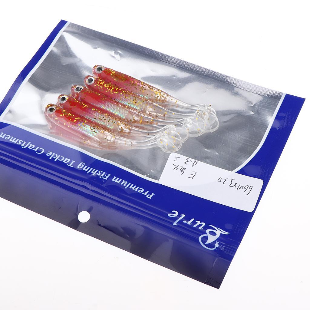 5Pcs Soft Fishing Lures Shad Baits T Tail Swimbait 3D Lifelike Eyes Artificial Bait with Shining Sequins