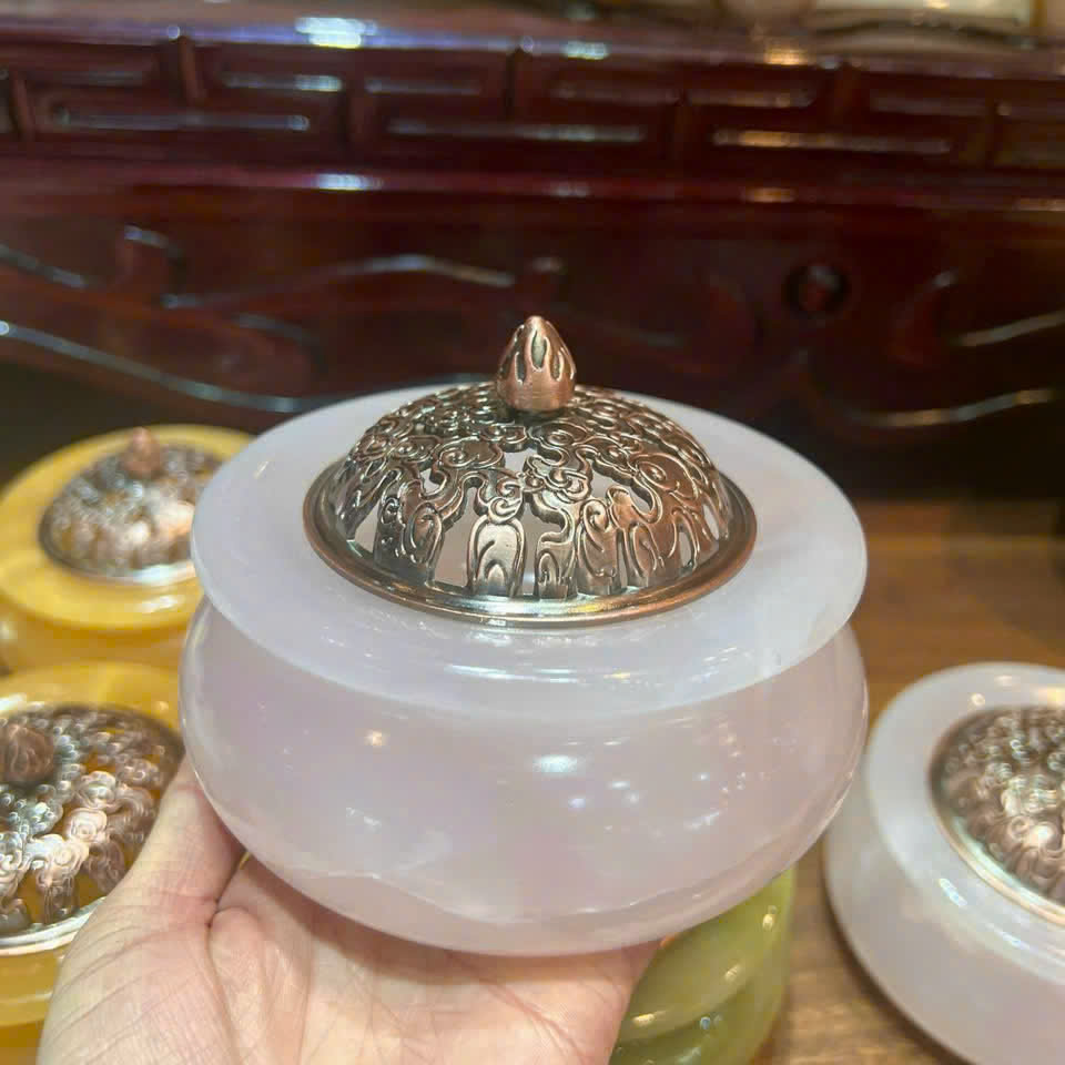 Lư Xông Trầm Đá Onyx – Lư Xông Ngọc Tự Nhiên – Trang Trí Thanh Nhã, Dùng Cho Nụ Trầm