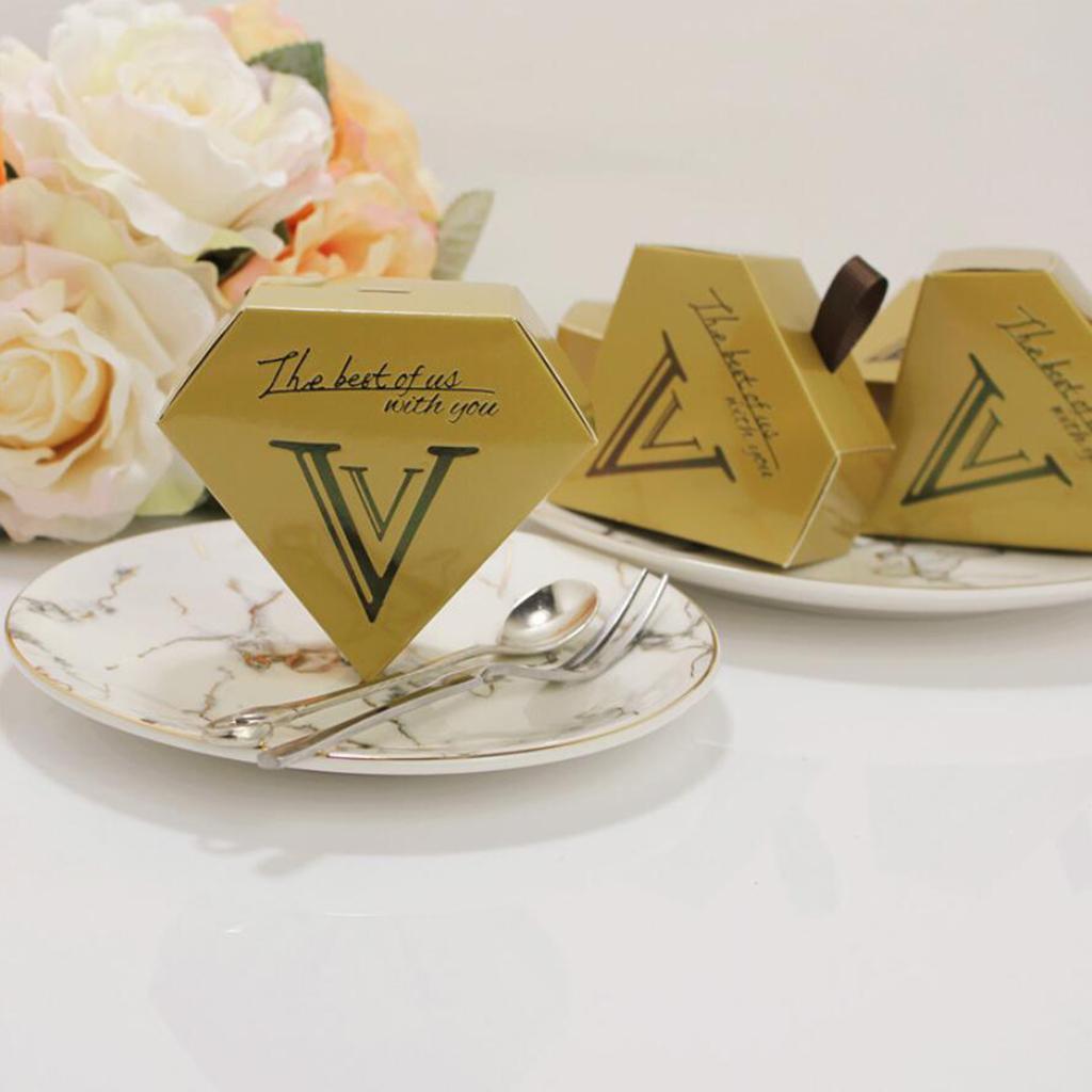 10 Pieces Diamond Candy Gift Box Wedding Favor Boxes with Ribbon