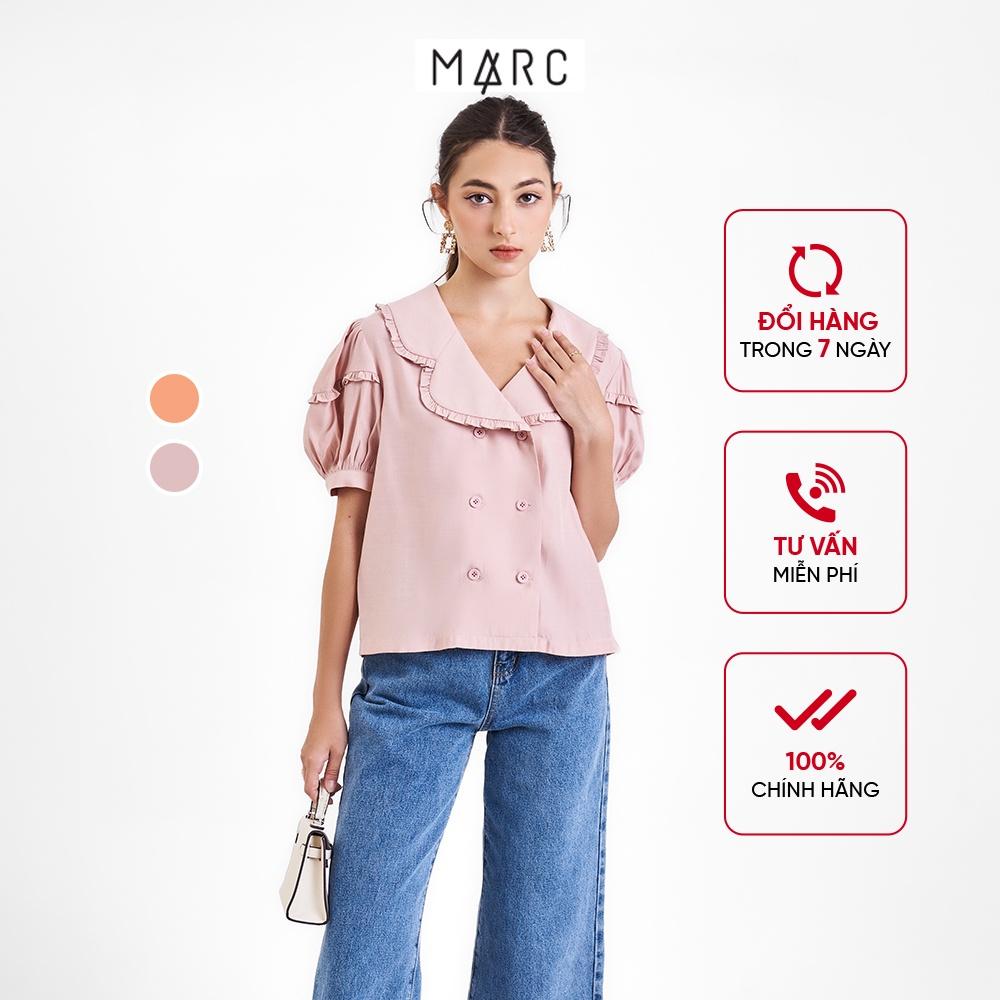 Áo kiểu nữ MARC FASHION tay phồng cổ danton phối bèo FASH090322