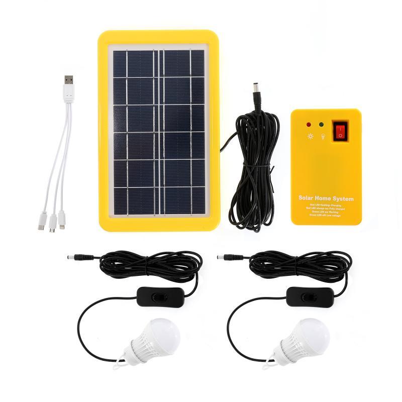 3W Tấm Pin Năng Lượng Mặt Trời Khẩn Cấp Bộ Máy Phát Điện Năng Lượng Mặt Trời 4 Đầu Cáp Sạc USB Với 2 Bóng Đèn LED Cho Cắm Trại Ngoài Trời