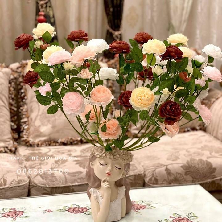 Hoa Giả - Hoa Hồng Lụa Havi cao cấp (65cm) trang trí nhà cửa, nội thất,cửa tiệm