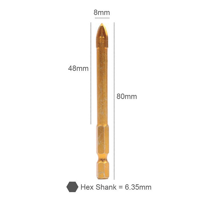 Combo 2 mũi khoan 6-8mm đa năng 4 cạnh khoan kính, thủy tinh, gạch men