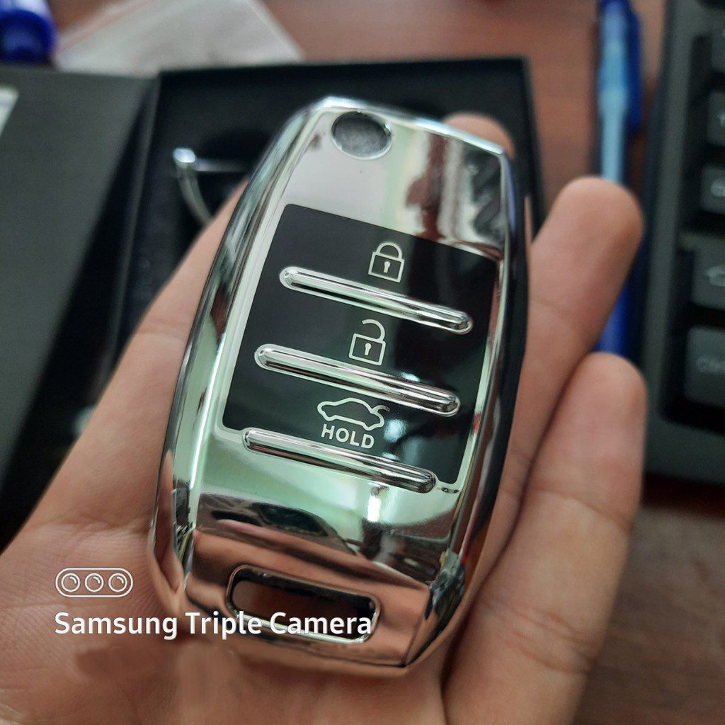 Bao chìa khoá ô tô Kia Morning chìa cơ nút silicon mạ crom Full hộp