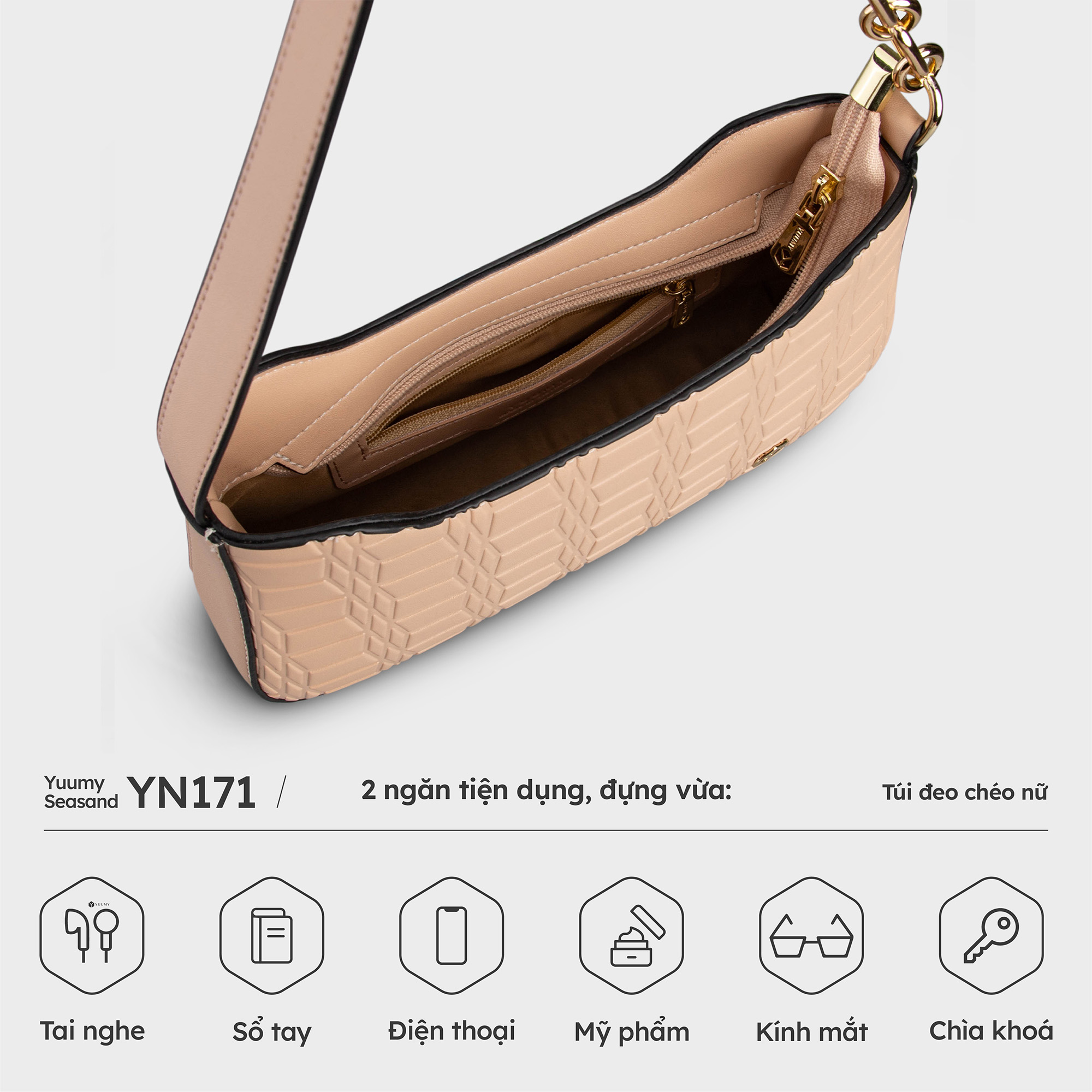 Túi Yuumy ( Thời trang nữ kẹp nách size 25 - Túi đeo vai da Seasand YN171 )