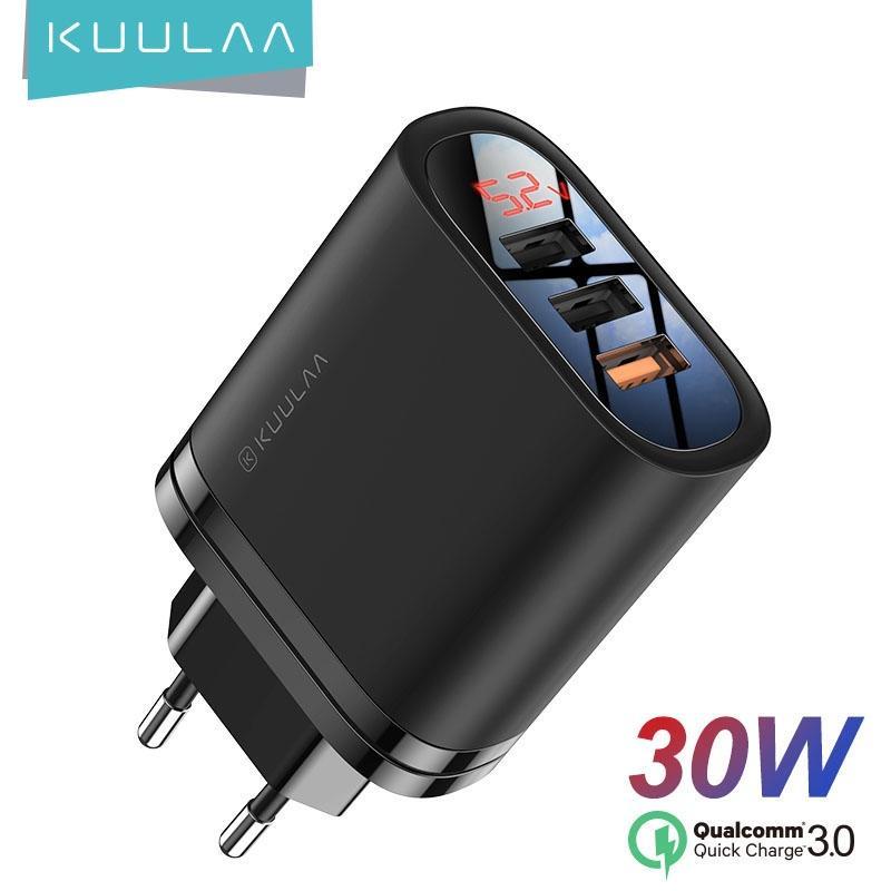 KUULAA Cốc Sạc Nhanh 3 Cổng USB 30W Gắn Tường Tiện Dụng Cho Điện Thoại IPhone Samsung Xiaomi Huawei