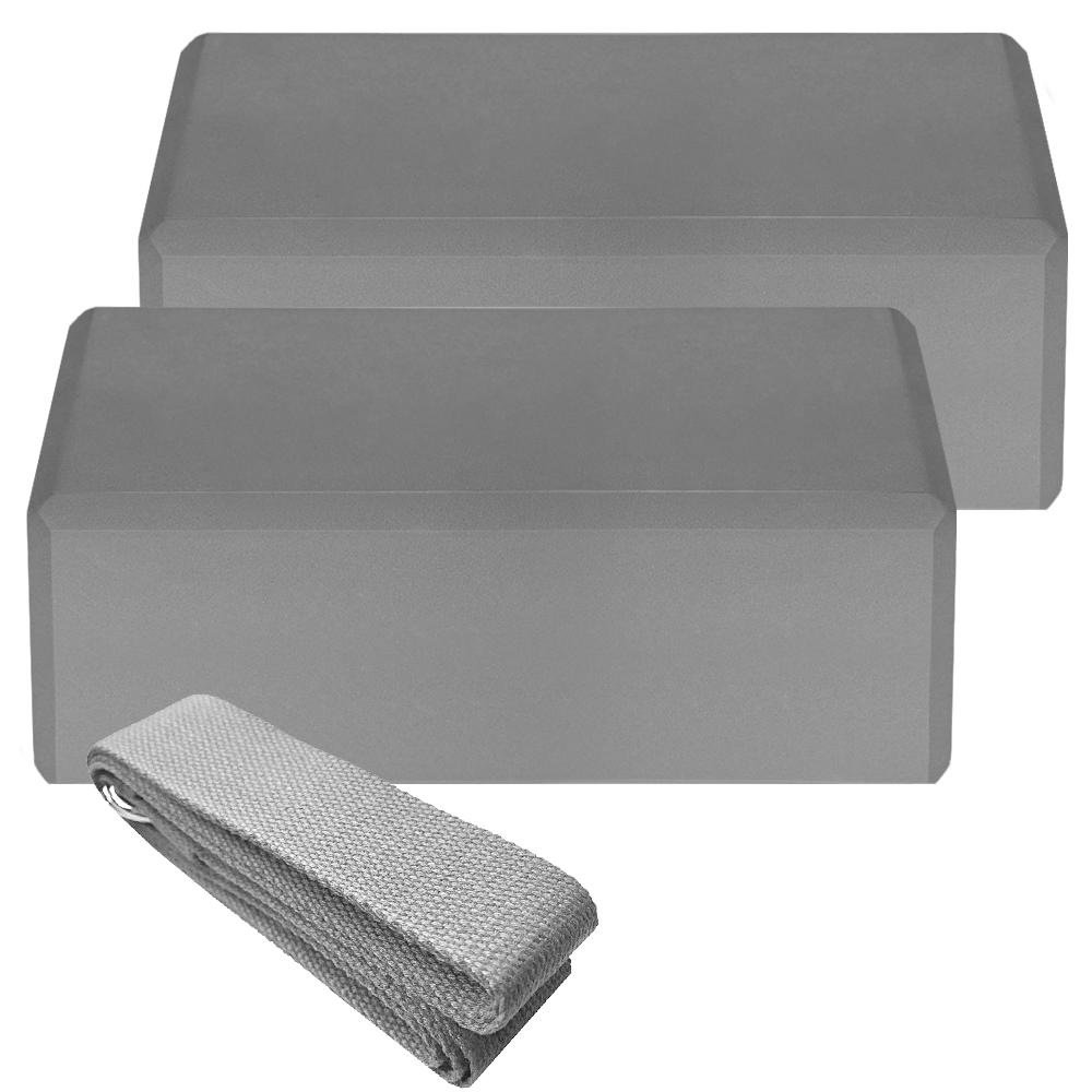 2 khối mút tập yoga và 1 dây đeo bằng vải cotton