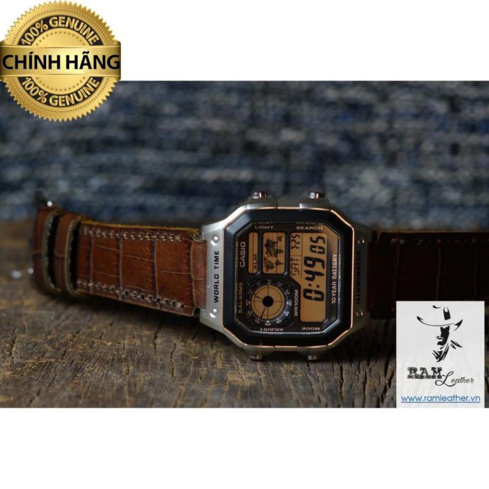 DÂY ĐỒNG HỒ DA THẬT VÂN CÁ SẤU NÂU - CHÍNH HÃNG RAM LEATHER .