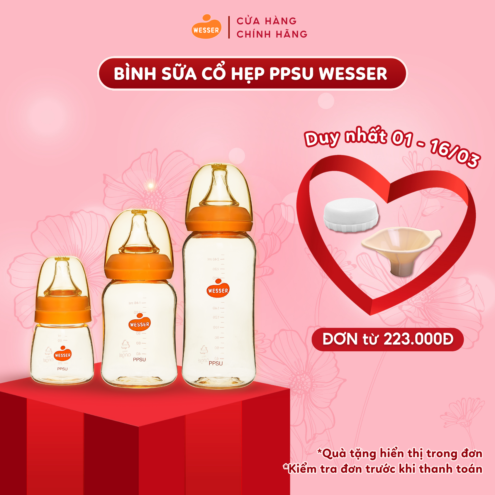 Bình sữa cổ hẹp PPSU Wesser 60ml/140ml/250ml