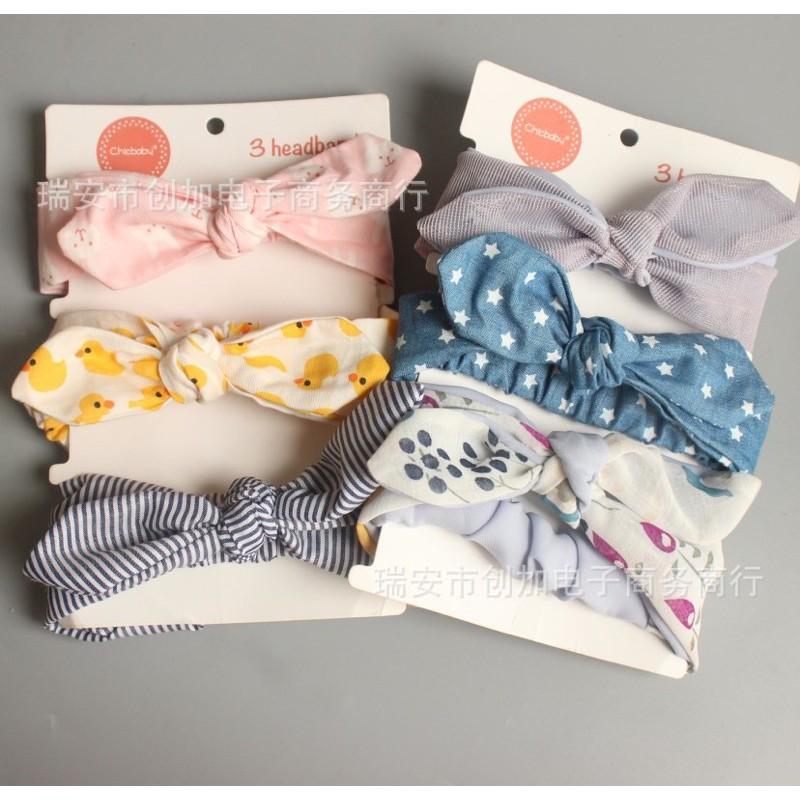 Set 3 turban cài tóc cao cấp cho bé gái 0-3 tuổi
