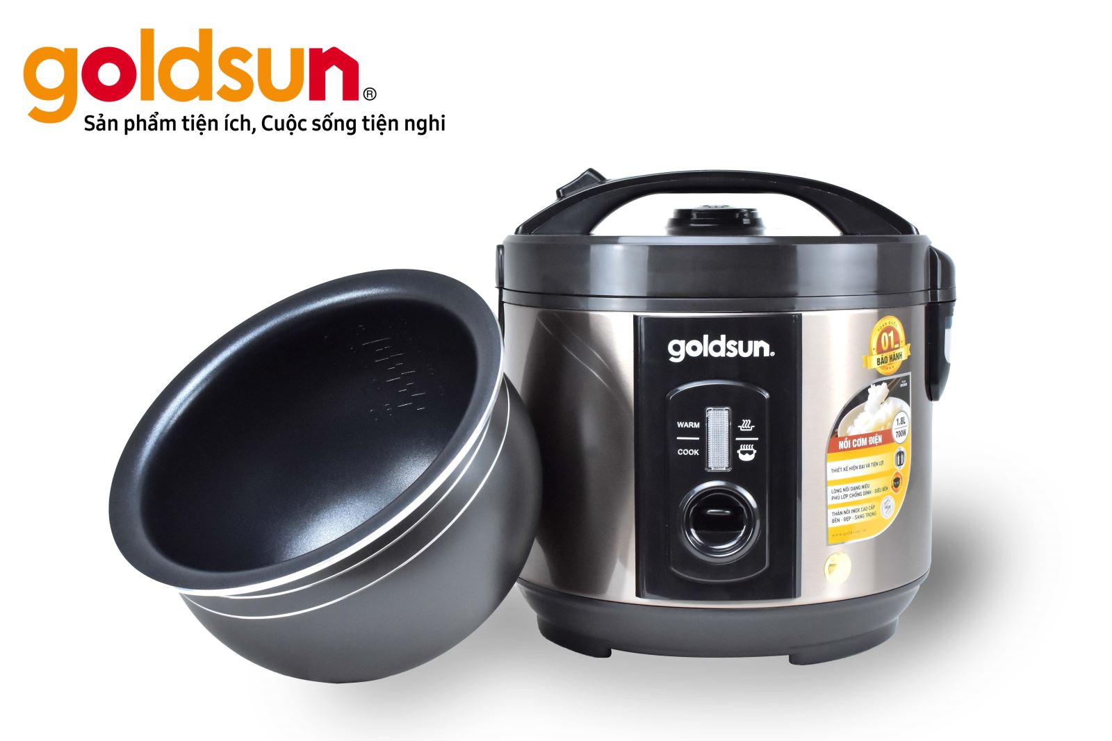 Nồi Cơm Điện Nắp Gài GOLDSUN GRC5042 Phù Hợp Gia Đình 4-6 Người Dung Tích 1.8 Lít Công Suất 700W - Hàng Chính Hãng