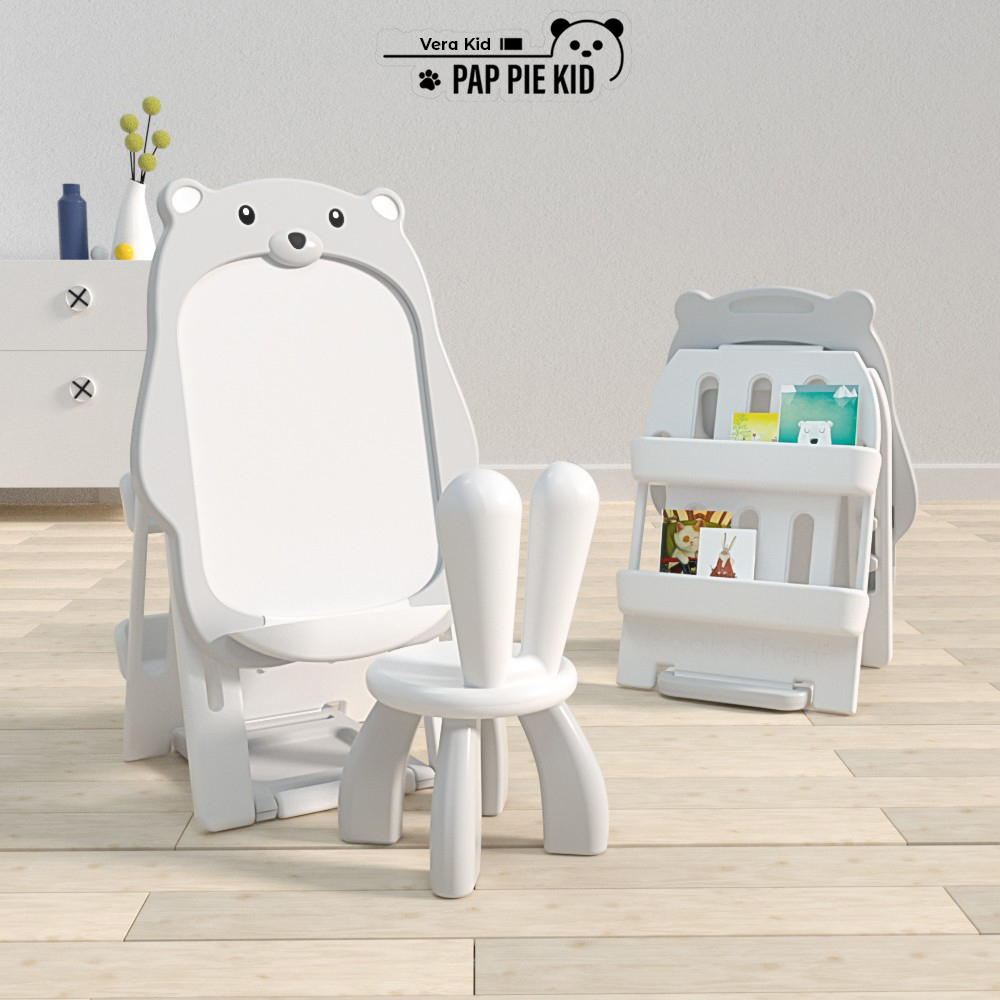 Bảng Vẽ, Bảng vẽ cho bé hình gấu Vera Kid Tặng kèm bộ số chữ và ghế ngồi cho bé