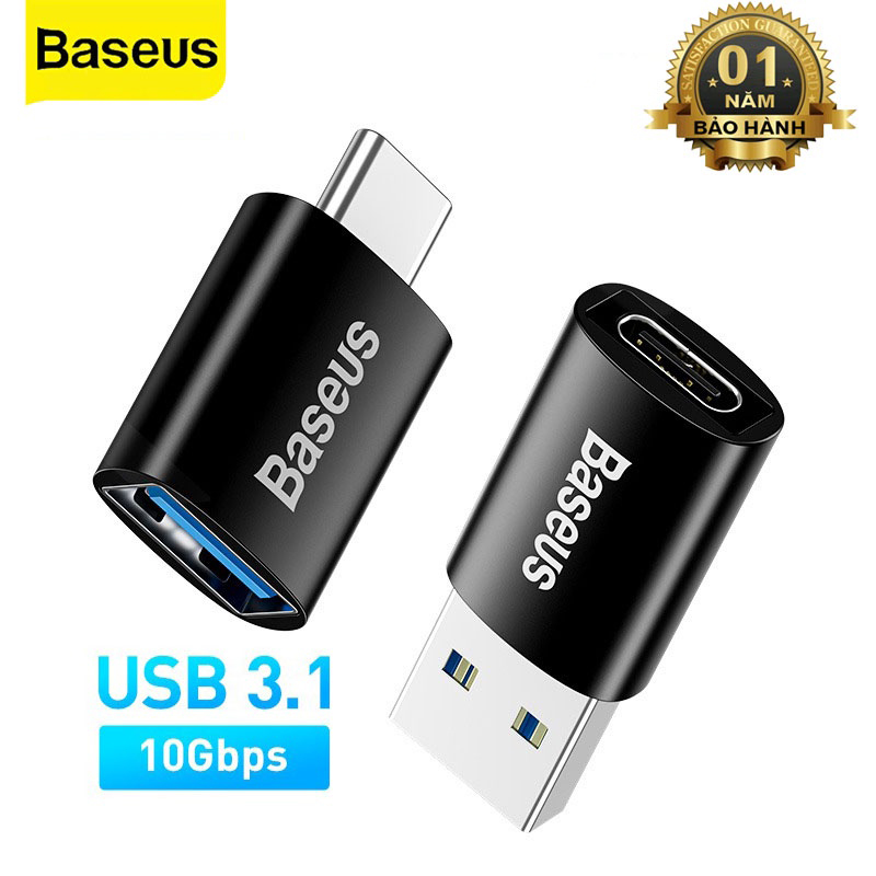 Đầu Chuyển Đổi OTG USB 3.1 Baseus Từ Type-C Ra USB/ USB Ra Type-C Cho Macbook Xiaomi Samsung 10Gbps - Hàng Chính Hãng