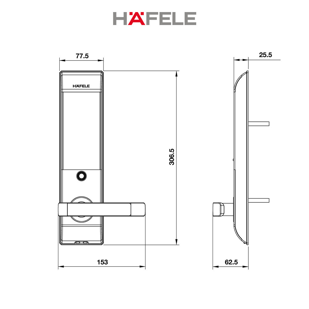 Khóa điện tử Hafele EL7500-TC, thân khóa nhỏ - 912.05.716 Xuất xứ Hàn Quốc (Hàng chính hãng)