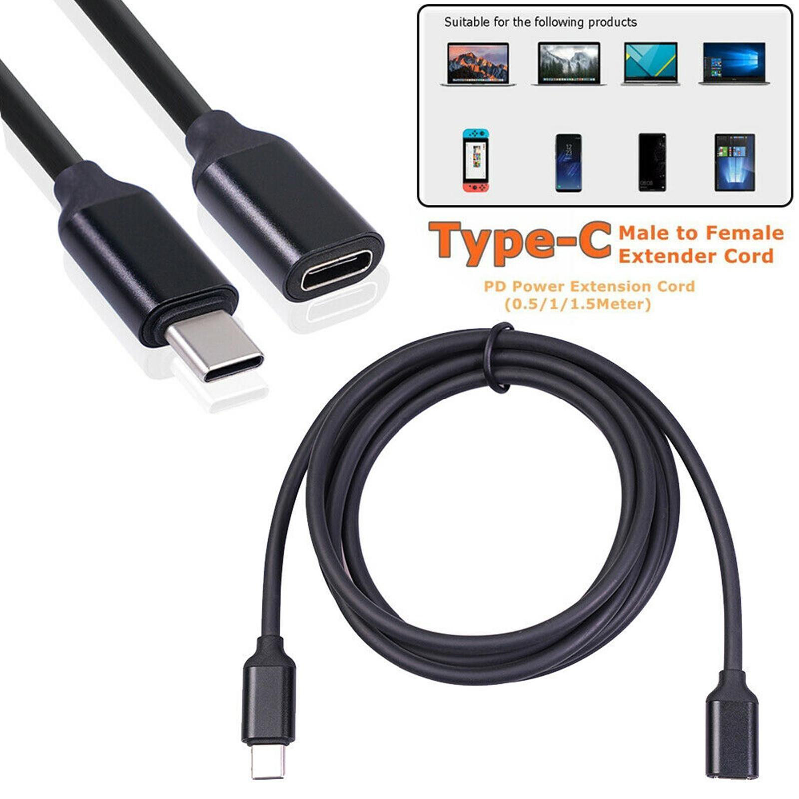 PD 60W Type-C Mây sang nữ Cáp mở rộng 3A 20V Nguồn điện USB 0,5/1/1,5m dây sạc dây mở rộng Màu kết nối: 1,5m