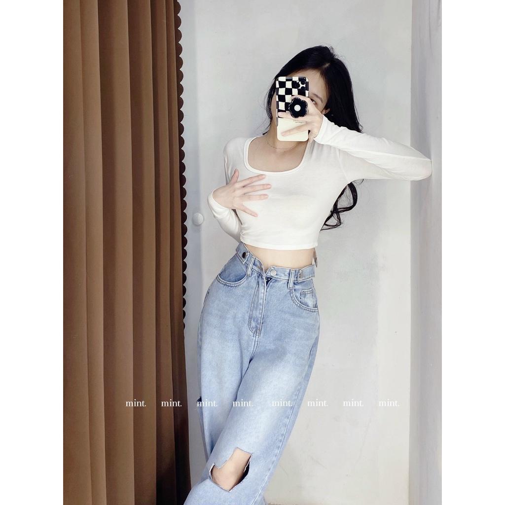ÁO CROPTOP CỔ VUÔNG TAY DÀI CỰC TRẺ TRUNG NĂNG ĐỘNG